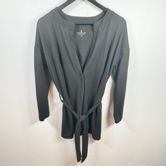 Cuddl Duds Womens Petite Small Black Belted Cardigan Open Front Sweater L/S - Picture 1 of 9